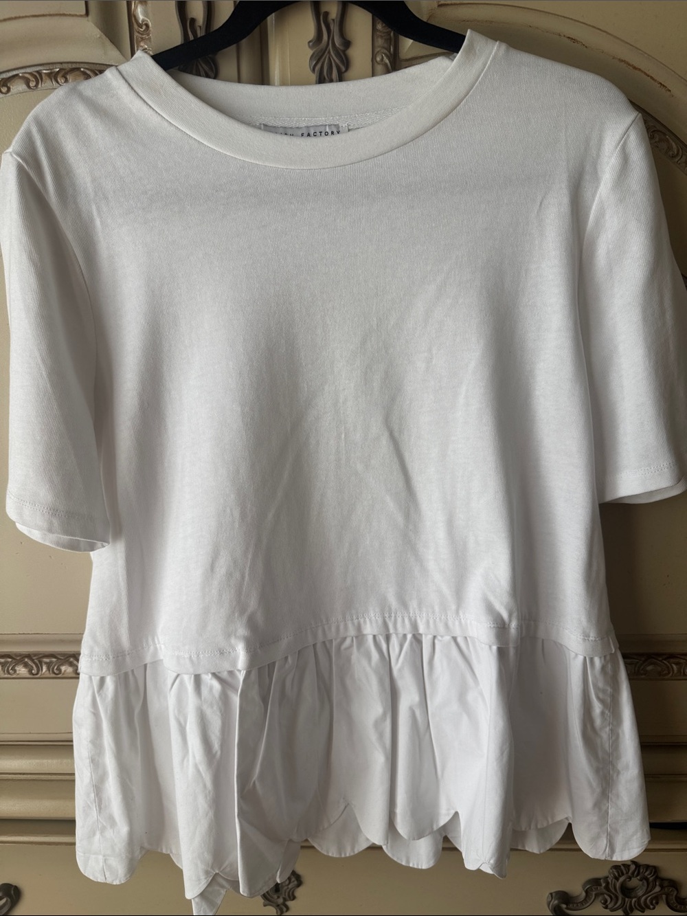 English Factory White Peplum Scalloped-Hem Top